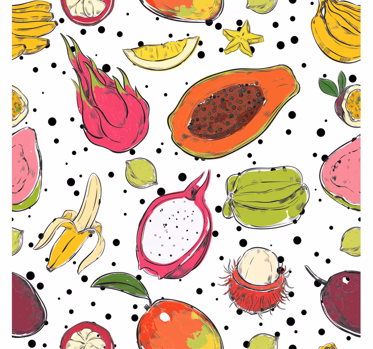 Fotomurale per cucina schizzo di frutti esotici colorati - TenStickers