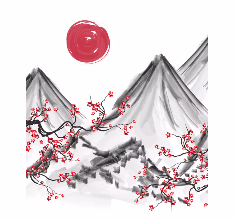Fotomurale bianco sole rosso in stile giapponese - TenStickers