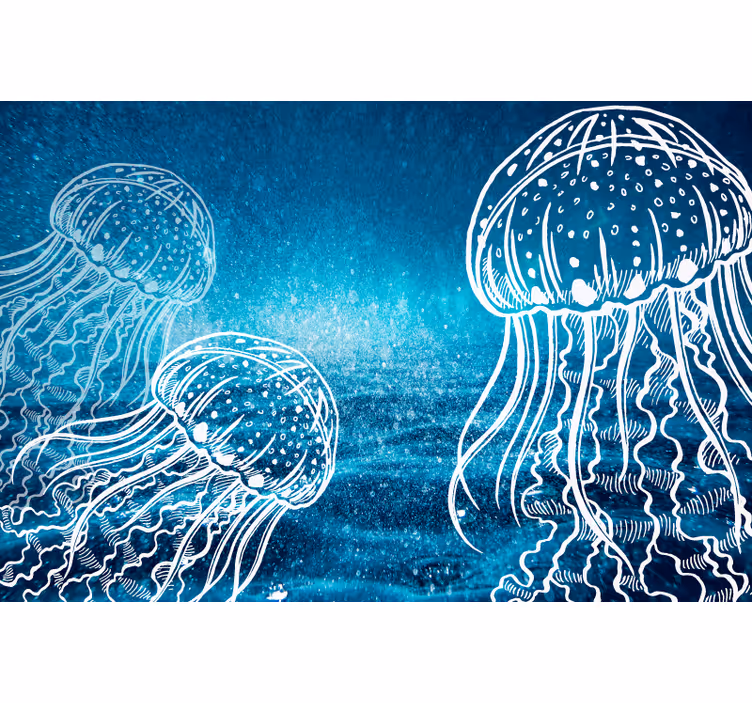 Fotomurale blu creature marine meduse blu e bianche - TenStickers