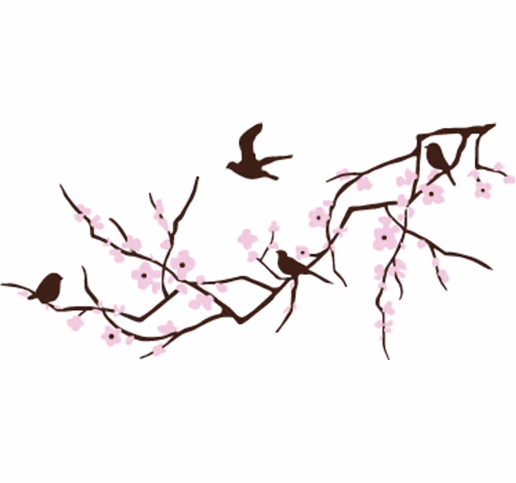 Fotomurale bianco decorativo con rami orizzontali e uccelli - TenStickers