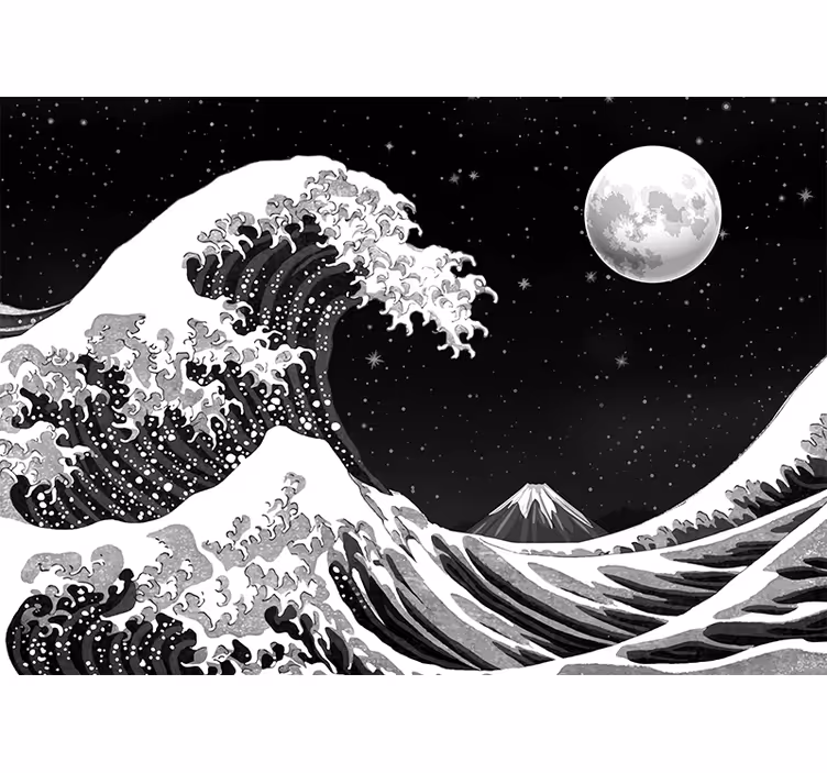 Fotomurale nero onda di kanagawa di notte - TenStickers