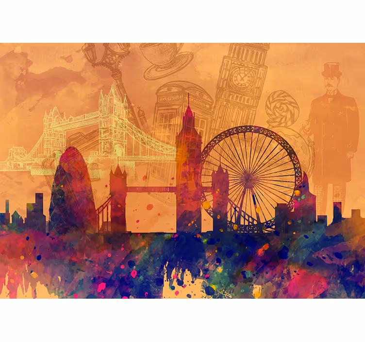 Fotomurale arancione silhouette skyline storica - TenStickers