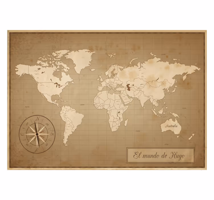 Fotomurale marrone mappa del mondo vintage con nome - TenStickers