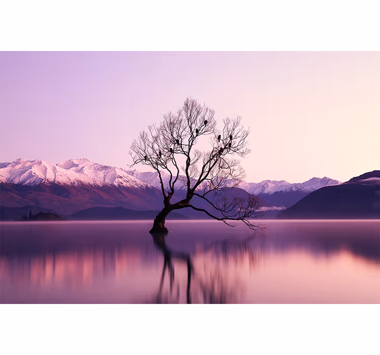 Fotomurale viola albero autunnale con corvi - TenStickers