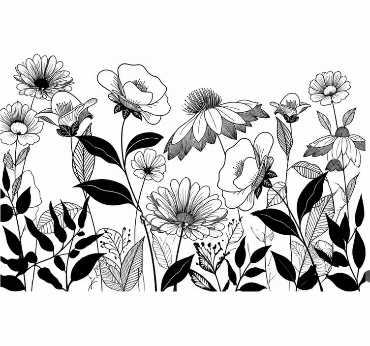 Fotomurali fiori diversi bianco e nero - TenStickers