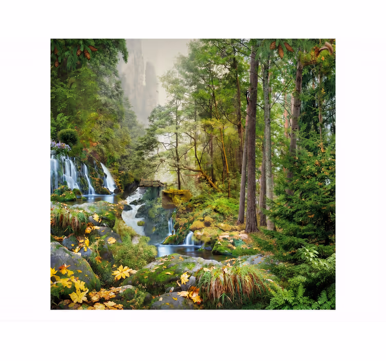 Fotomurali natura lago della foresta con cascata - TenStickers