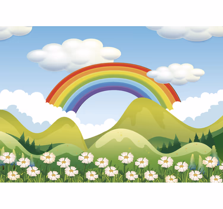 Fotomurale con arcobaleno e colline - TenStickers
