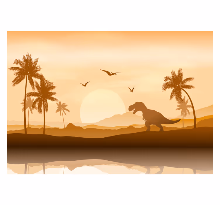 Fotomurale cameretta paesaggio tramonto dinosauri - TenStickers