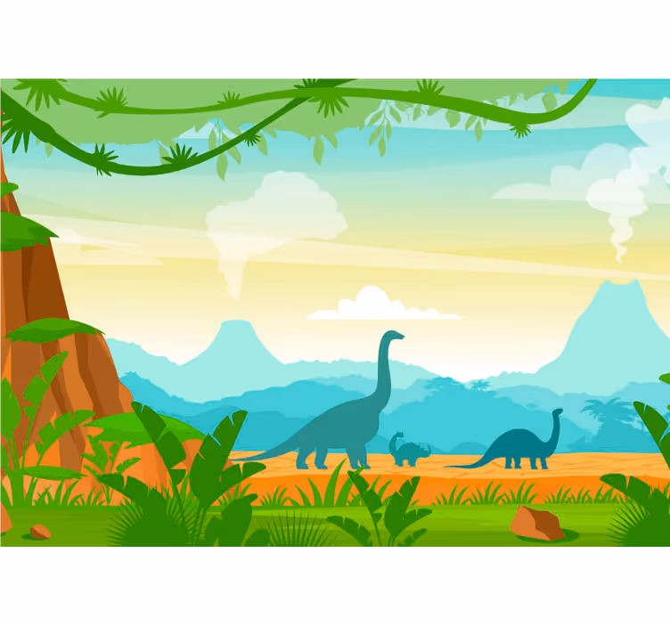 Carta da parati giungla dinosauri nella giungla - TenStickers