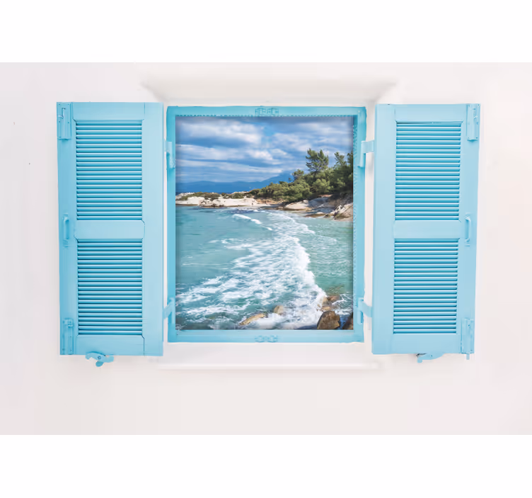 Fotomurale mare vista tranquilla dalla finestra sulla costa - TenStickers