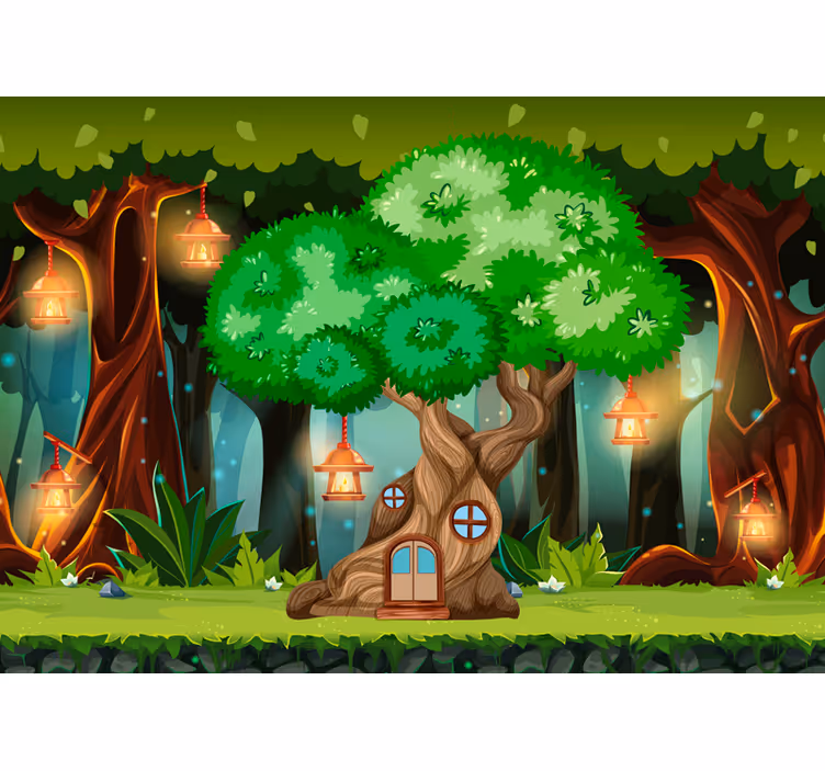 Fotomurale bambini Casa sull'albero di fantasia con lanterne - TenStickers