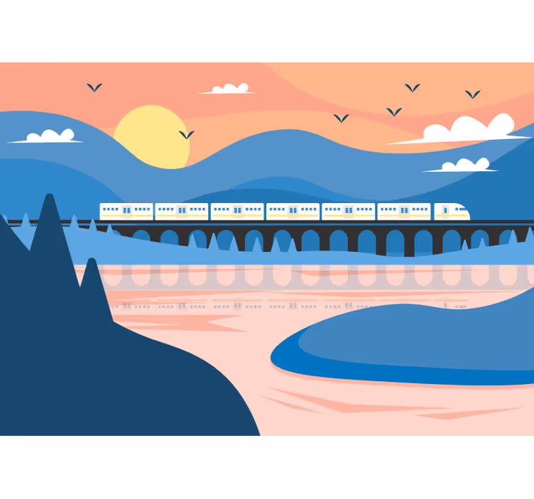 Fotomurale città treno sopra il ponte - TenStickers
