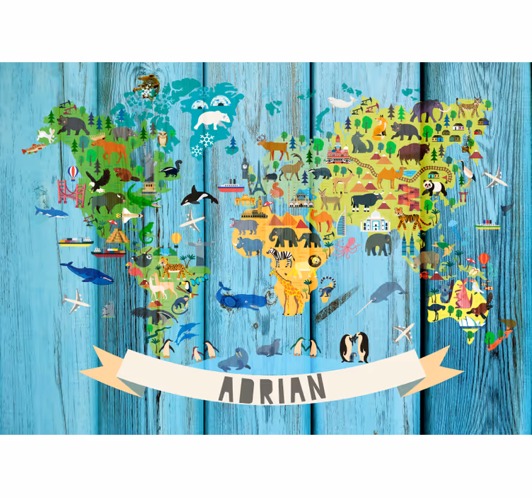 Fotomurale mappamondo mappa animale interattiva - TenStickers