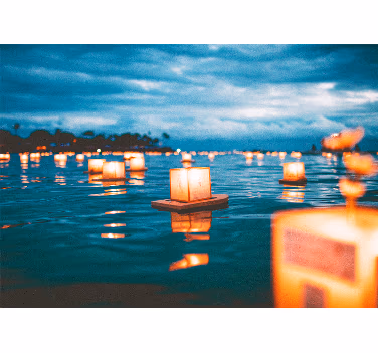 Fotomurali natura lanterne galleggianti di notte - TenStickers