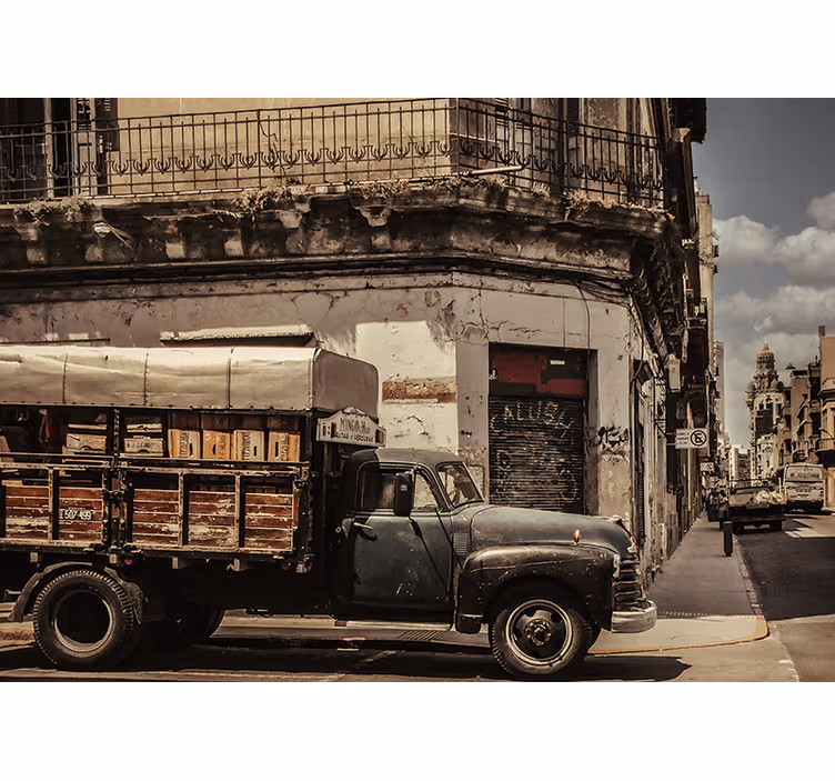 Fotomurale città camion vintage in strada - TenStickers