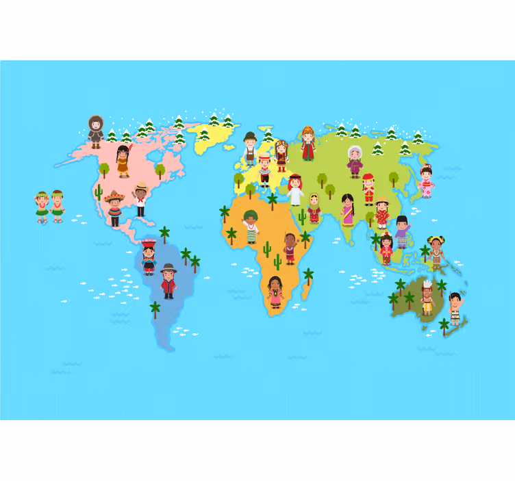 Fotomurale mappamondo personaggi della mappa culturale - TenStickers