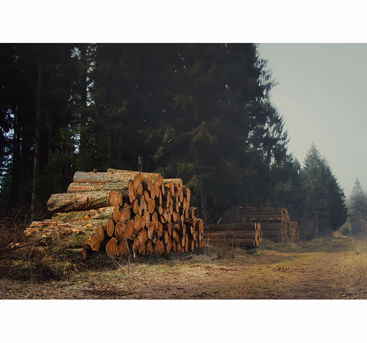 Fotomurale foresta cataste di legname nel bosco - TenStickers