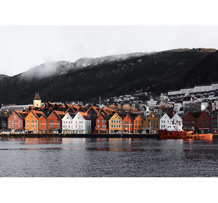 Fotomurale città case sul lungomare di bergen - TenStickers