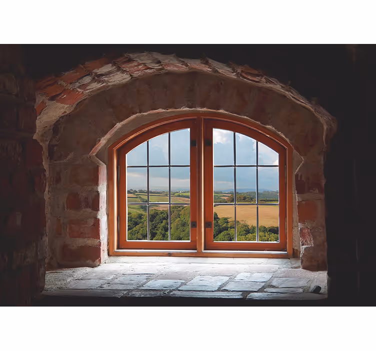 Fotomurale paesaggi finestra ad arco di pietra - TenStickers
