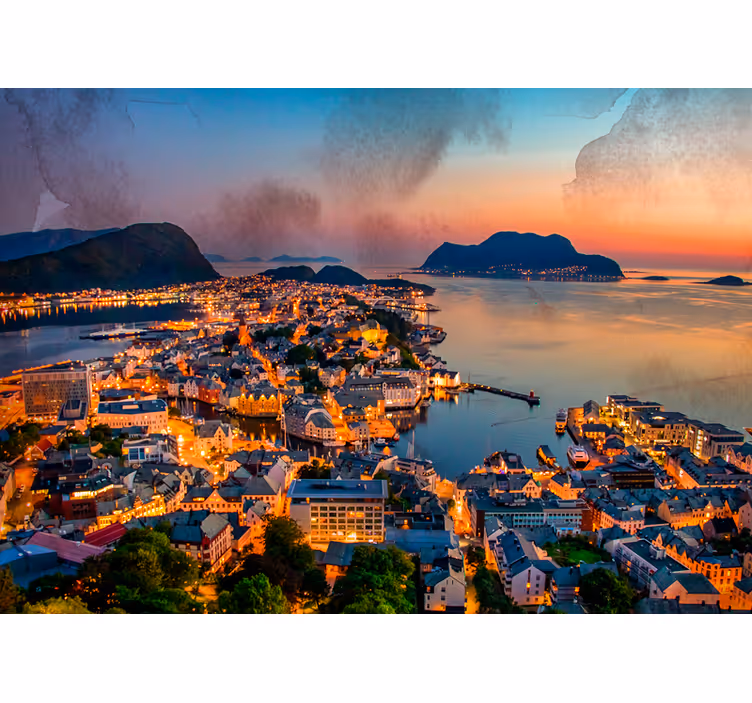 Fotomurale città vista panoramica sulla costa - TenStickers