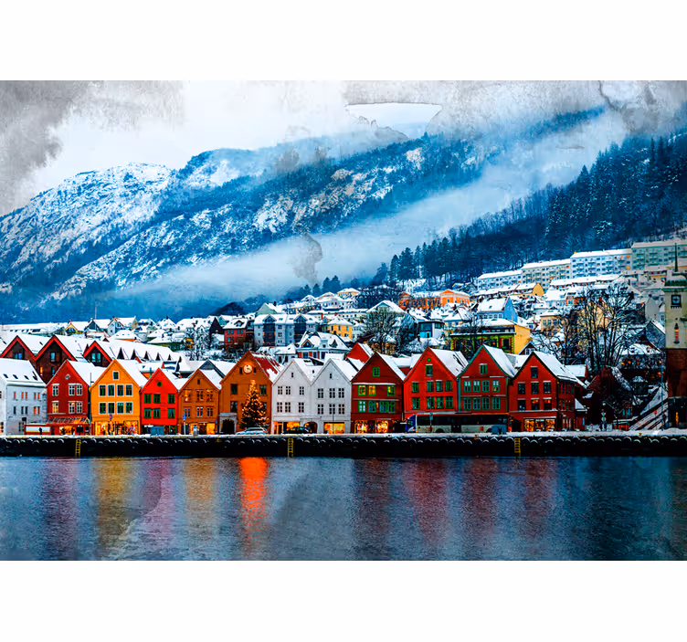 Fotomurale città cabine colorate sul lago - TenStickers