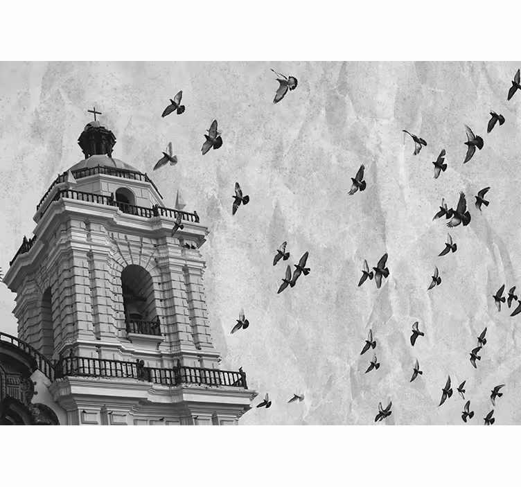 Fotomurale città torre storica uccelli - TenStickers