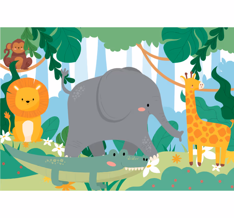 Fotomurale animali nella giungla amichevoli - TenStickers