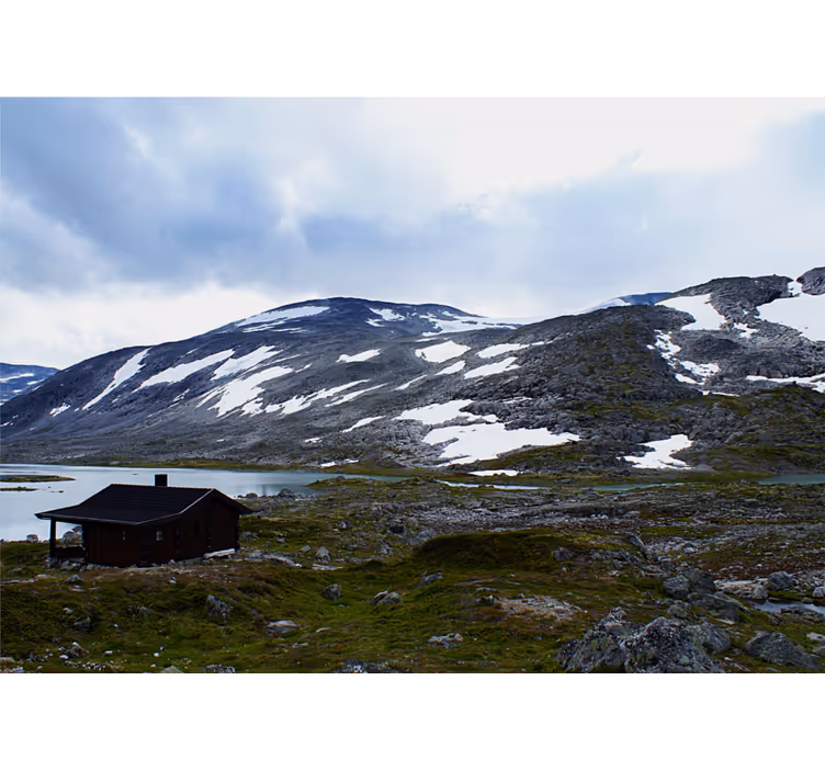 Fotomurale paesaggi rifugio al lago montano - TenStickers