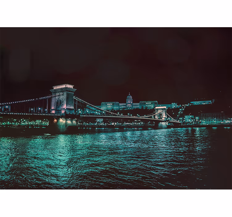 Fotomurale città ponte delle catene notturno - TenStickers