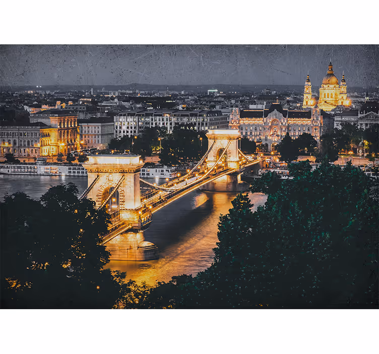 Fotomurale città ponte delle catene di notte - TenStickers
