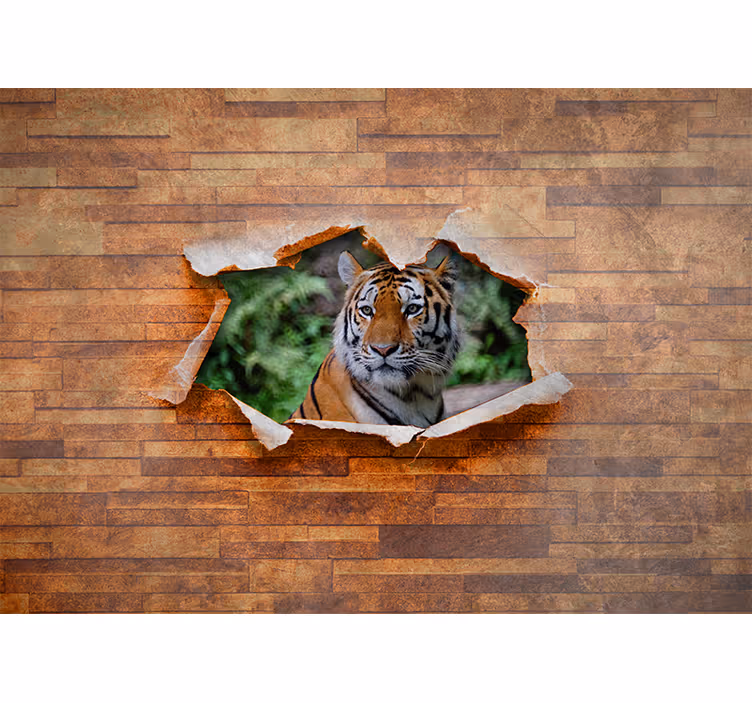 Fotomurale animali testa di tigre su muro - TenStickers