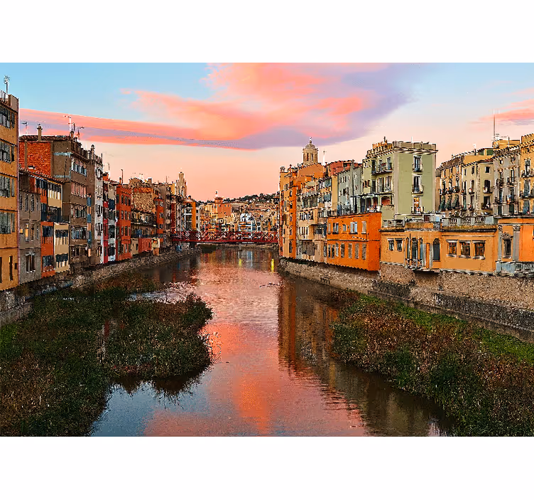 Fotomurale città tramonto sul fiume di girona - TenStickers
