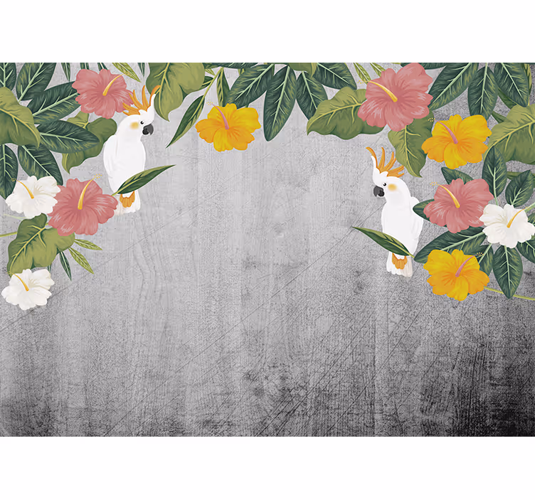 Fotomurale animali cornice floreale con cacatua - TenStickers