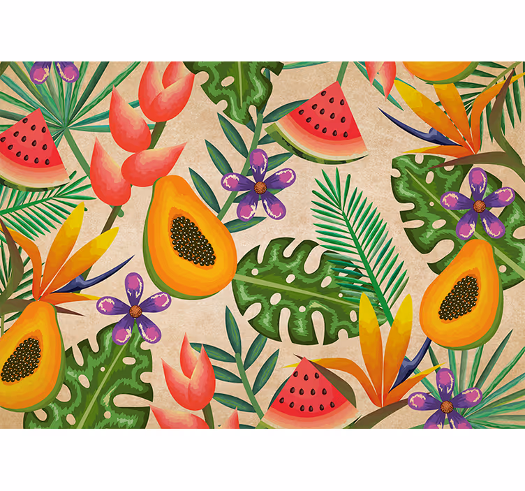 Fotomurale fiori motivi fruttati tropicali - TenStickers
