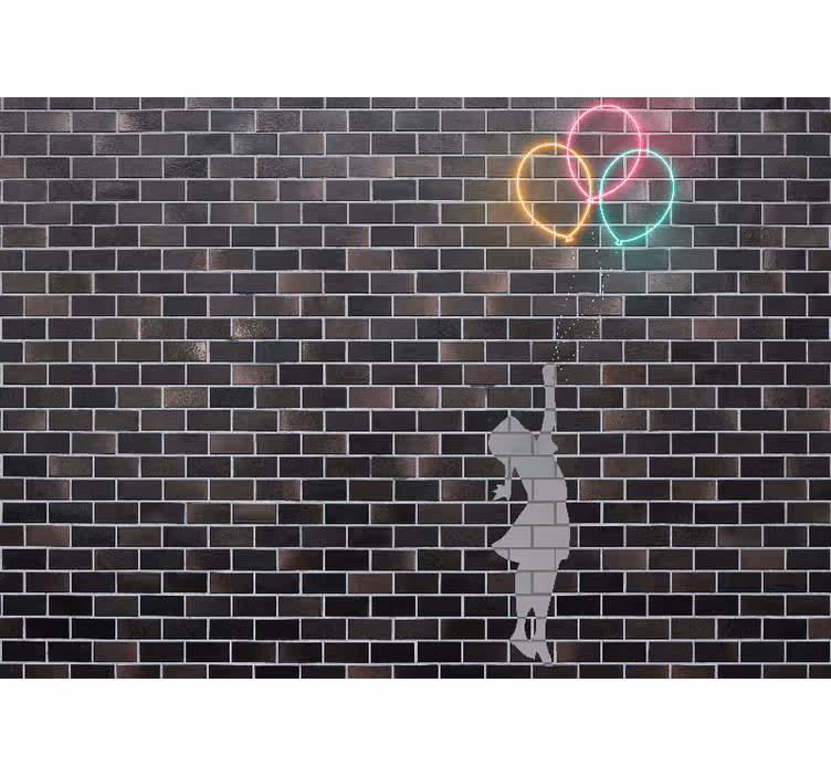 Fotomurale arte urbana ragazza che raggiunge palloni - TenStickers