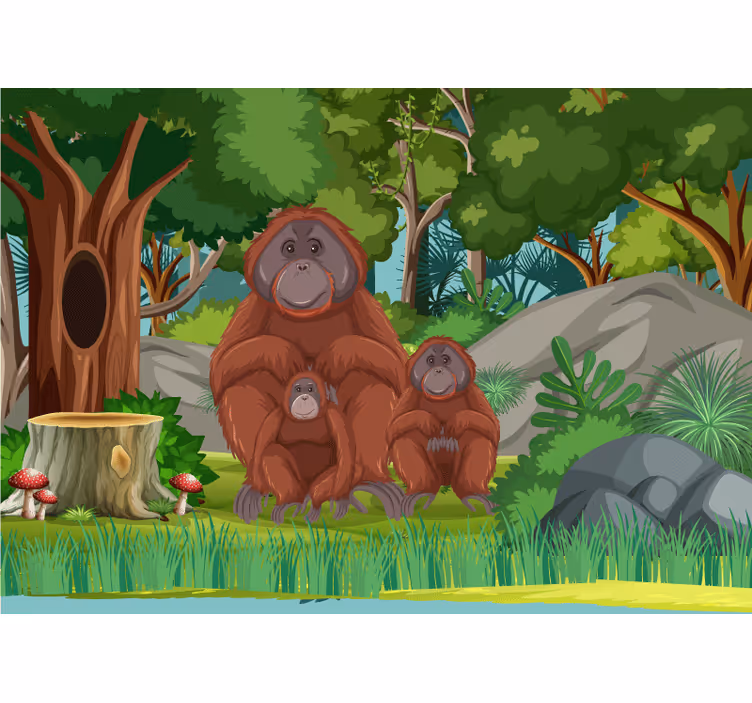 Fotomurale animali scena di famiglia di orangutani - TenStickers