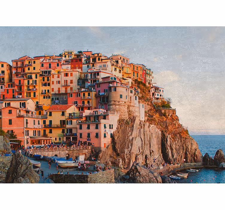 Fotomurale città comunità costiera vibrante - TenStickers