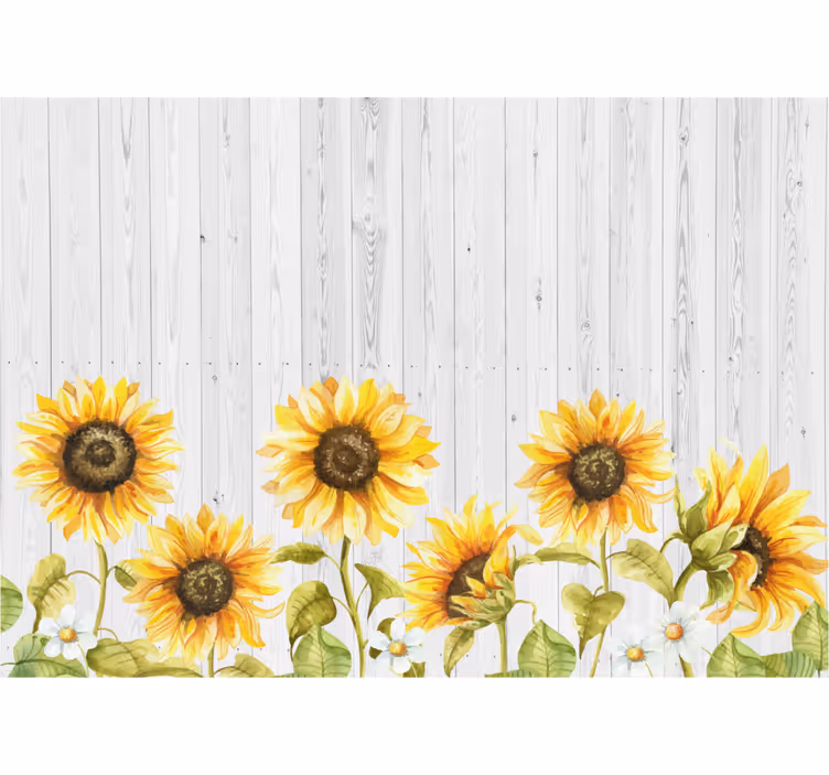 Fotomurale fiori girasoli su struttura in legno - TenStickers