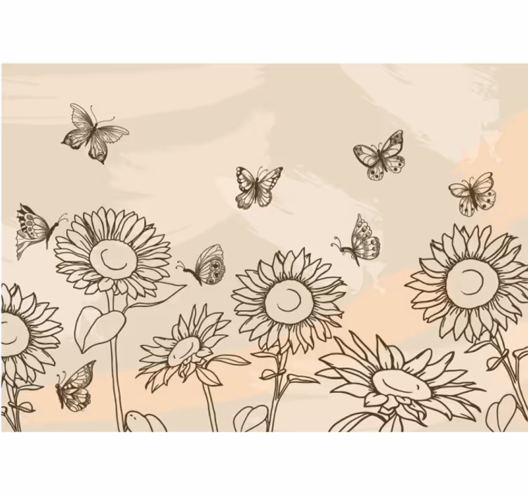 Fotomurale fiori schizzo di farfalla girasole - TenStickers