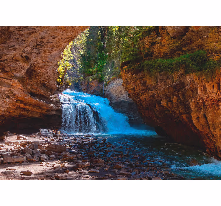 Fotomurale montagna vista cascata scrosciante - TenStickers