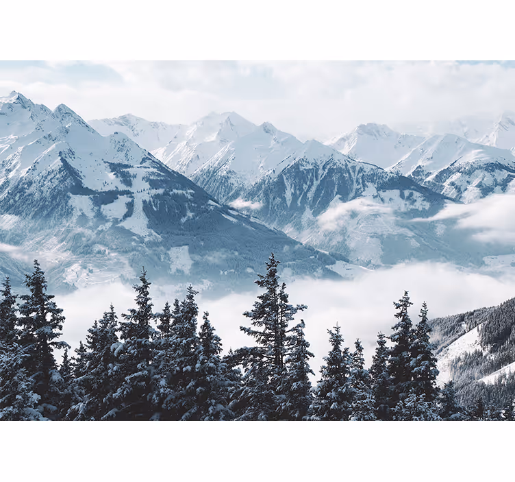 Fotomurale montagna vette maestose coperta di neve - TenStickers