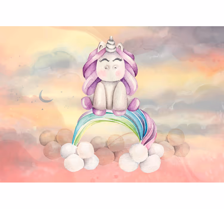 Fotomurale fantasia unicorno carino arcobaleno - TenStickers