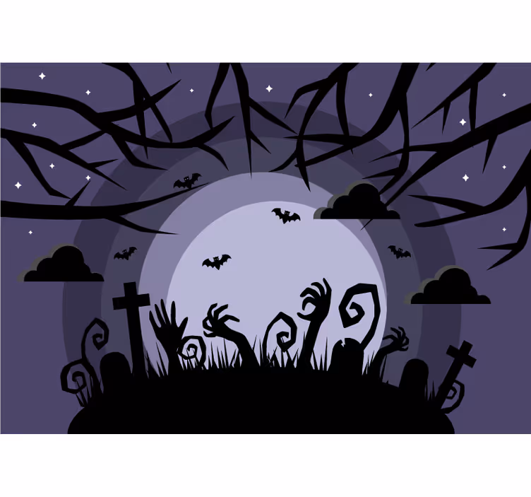 Fotomurale di halloween scena di cimitero inquietante - TenStickers