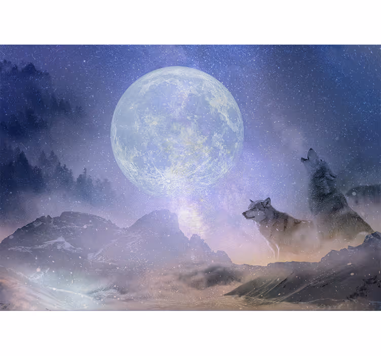 Carta da parati giungla lupi maestosi al chiaro di luna - TenStickers