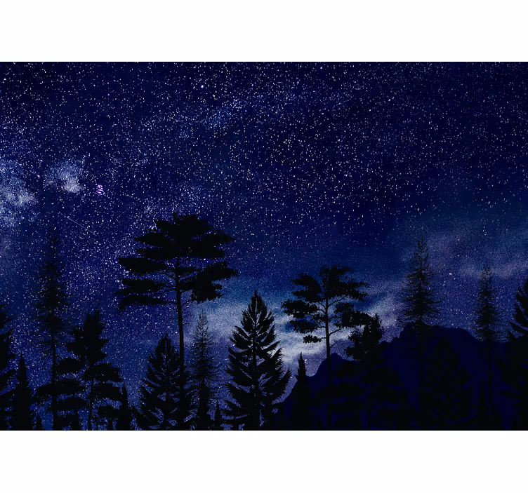 Fotomurale cielo silhouette di foresta stellata - TenStickers