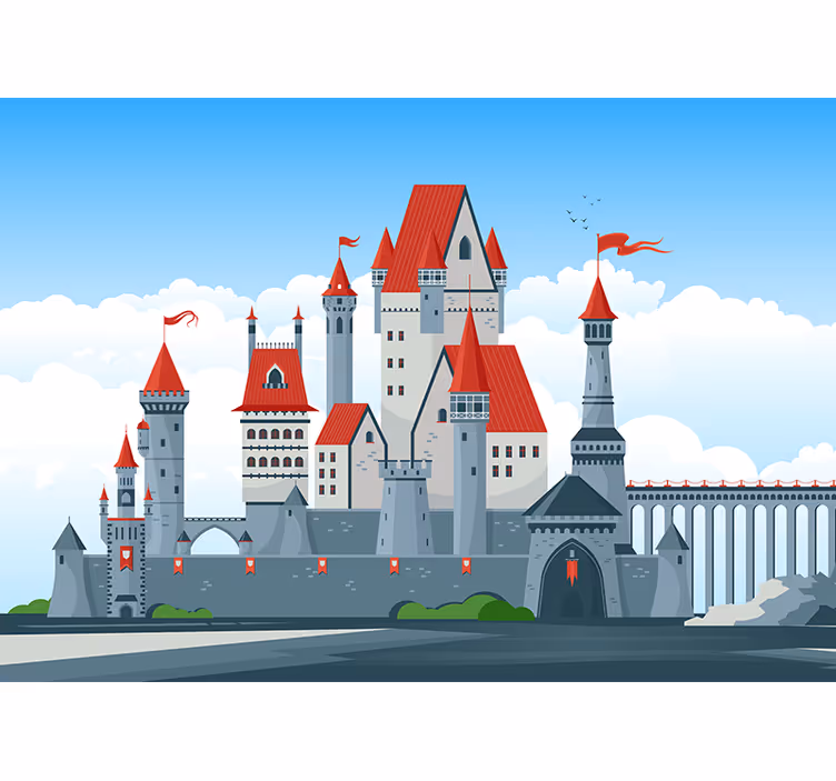 Fotomurale fantasia castello con tetti rossi - TenStickers