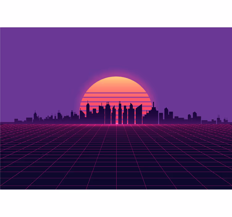 Fotomurale città silhouette di città al tramonto - TenStickers