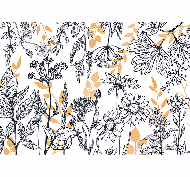 Fotomurale fiori illustrazione botanica a contorni - TenStickers