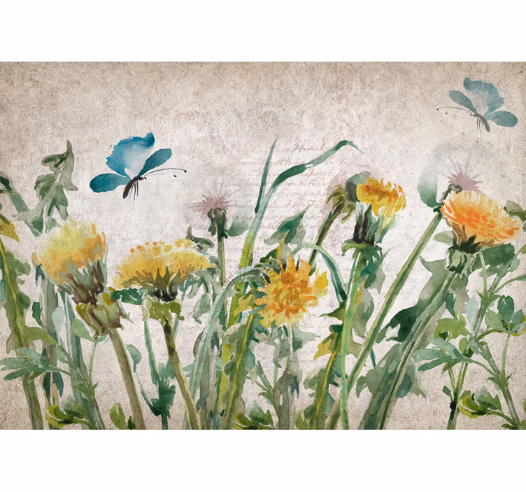 Fotomurale fiori dente di leone con farfalle - TenStickers