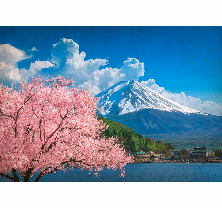 Fotomurale paesaggi montagne e fiori di ciliegio - TenStickers